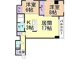 レゾ札幌 2LDKの間取図画像