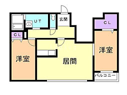 フジパークサイド山鼻 2LDKの間取図画像