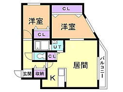 プレジャー桑園 2LDKの間取図画像