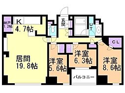 シティタワー札幌大通 3SLDKの間取図画像