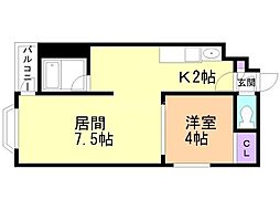 グレースコート石山通 1LDKの間取図画像