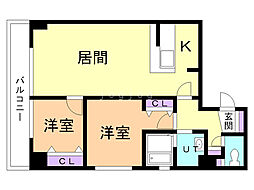 TEADA北4条 2LDKの間取図画像