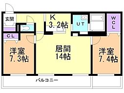 札幌市中央区南十五条西6丁目マンション 2LDKの間取図画像