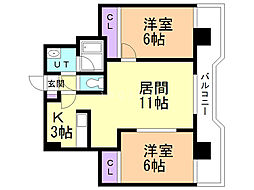 グレイス美術館通predio 2LDKの間取図画像