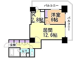 PRIMEURBAN札幌リバーフロント 1LDKの間取図画像