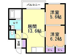 クレストパレス菊水 2LDKの間取図画像