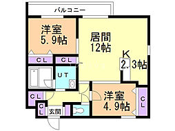 LaMeridianCentral 2LDKの間取図画像