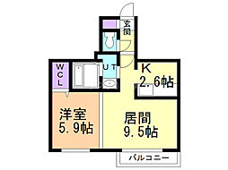 プランドールルノン北1条 1LDKの間取図画像