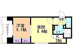 グランカーサ南9条 1LDKの間取図画像