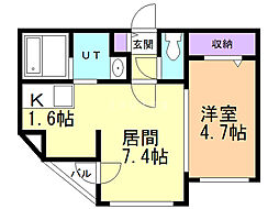 プレシェルト南7条 1DKの間取図画像