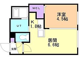ペシェ北大西 1LDKの間取図画像