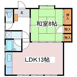 南原1丁目アパート 1階1LDKの間取り