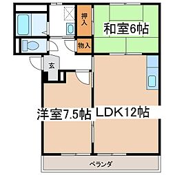 レジデンス筒井 2階2LDKの間取り