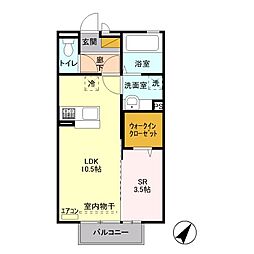 ラフィーネ・コアッツァ 2階ワンルームの間取り