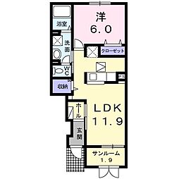 リブブライトパークA 1LDKの間取図画像