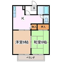 サンガーデンヒラバヤシB 2DKの間取図画像