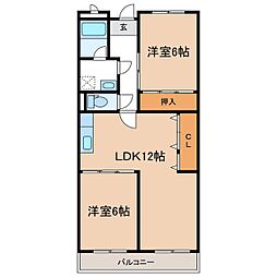 リンピア石橋 2LDKの間取図画像