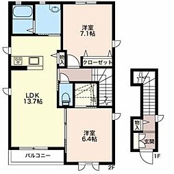 クラヴィエ並柳A 2LDKの間取図画像