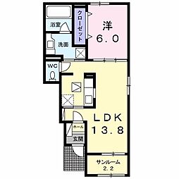 ヴィラ大畑A 1LDKの間取図画像