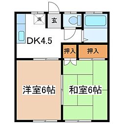 クレスト松原 2DKの間取図画像
