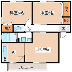 シャン・ド・フルールA 2LDKの間取図画像