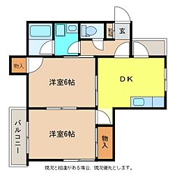 ハイツウィング金子 2階2DKの間取り