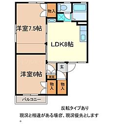セジュール吉田C棟 1階2DKの間取り