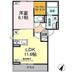 トリシア柳町 1階1LDKの間取り