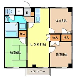 河口アパート 3LDKの間取図画像