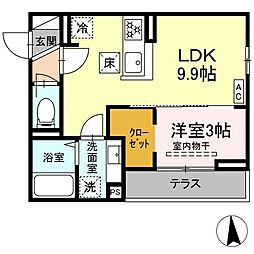 プランタン若里V 1階1LDKの間取り