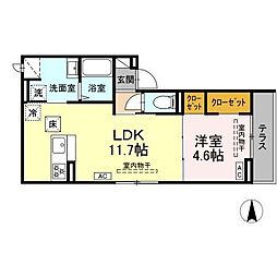 パークサウス栗田 1階1LDKの間取り