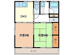 ウエストII 1階2Kの間取り