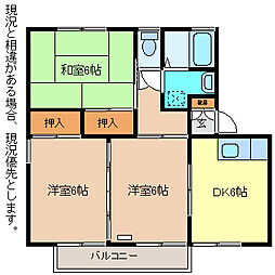 エレガントタウン上松B 3DKの間取図画像