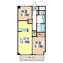 ライフコア上千田 3階2LDKの間取り