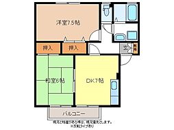 ヴェルジェ塚田 2階2DKの間取り
