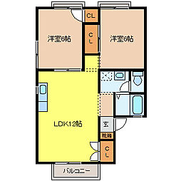 セジュール城北 1階2LDKの間取り