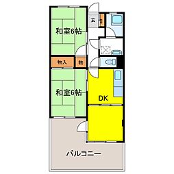 桜坂ハイツ 2階2DKの間取り