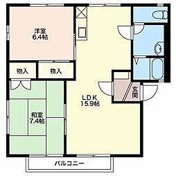 ルミエール富竹S 2階2LDKの間取り