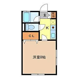 ミワエイト 1階1Kの間取り