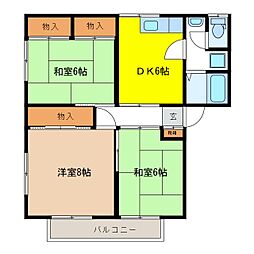 グランドハイツ鈴木A棟 2階3DKの間取り