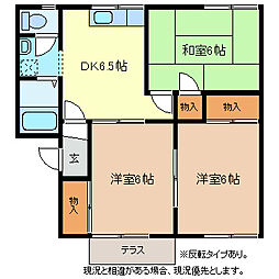 アトゥレくらいしS 2階3DKの間取り