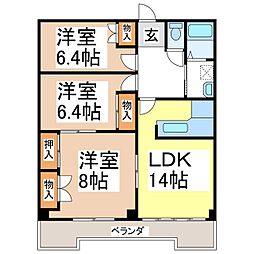JR信越本線 長野駅 徒歩4分の賃貸マンション 4階3LDKの間取り