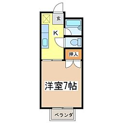 ハイツぽんぽりーす 1階1Kの間取り