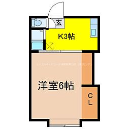 カルチェラタン 2階1Kの間取り