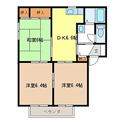 フォーレスオークB棟 2階3DKの間取り