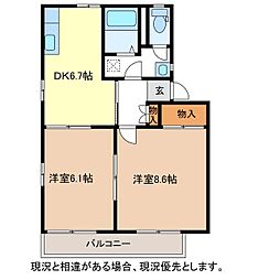 フレグランスT・M　W棟 2階2DKの間取り