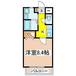 カーサ箱清水2 1Kの間取図画像