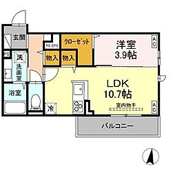 トリシア東和田 W棟 1LDKの間取図画像