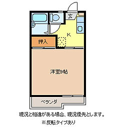 シャンブル若里 1Kの間取図画像