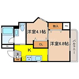 グランヴィル南千歳一番館 2Kの間取図画像
